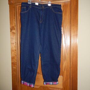 NEW NWT Plus Size Women's 24 Pink Plaid Flannel Lined Jeans FULL BLUE